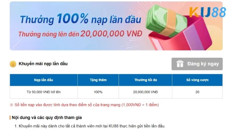 Các chương trình khuyến mãi KU88 nổi bật